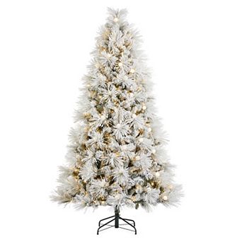 Glitzhome 7.5ft Pre-Lit Artificial Christmas Tree, Snow Flocked Full Pine Xmas Trees