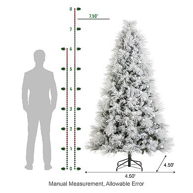 Glitzhome 7.5ft Pre-Lit Artificial Christmas Tree, Snow Flocked Full Pine Xmas Trees