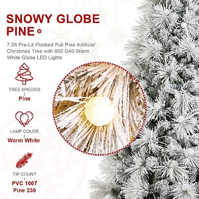 Glitzhome 7.5ft Pre-Lit Artificial Christmas Tree, Snow Flocked Full Pine Xmas Trees
