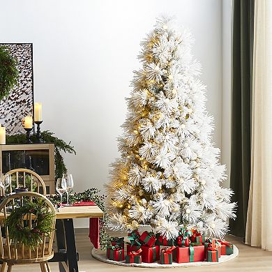 Glitzhome 7.5ft Pre-Lit Artificial Christmas Tree, Snow Flocked Full Pine Xmas Trees