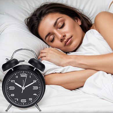 Old Fashioned Circle Loud Alarm Clock with Night Light Battery Operated, 6.7x3.9x2 inch