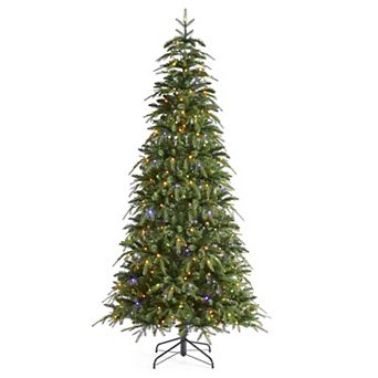 Glitzhome 7.5ft Pre-Lit Green Slim Fir Artificial Christmas Tree, with Remote Control