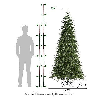 Glitzhome 7.5ft Pre-Lit Green Slim Fir Artificial Christmas Tree, with Remote Control