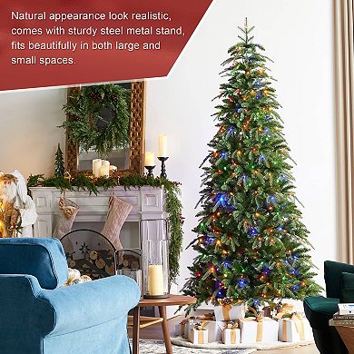 Glitzhome 7.5ft Pre-Lit Green Slim Fir Artificial Christmas Tree, with Remote Control