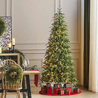 Glitzhome 7.5ft Pre-Lit Green Slim Fir Artificial Christmas Tree, with Remote Control