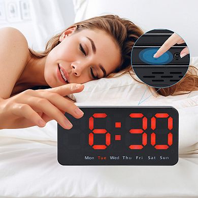 Digital Dual Alarm Clock, Big Numbers Display Dimmable, Temperature, Day of Week, 8.3x4.3x1.2 inch