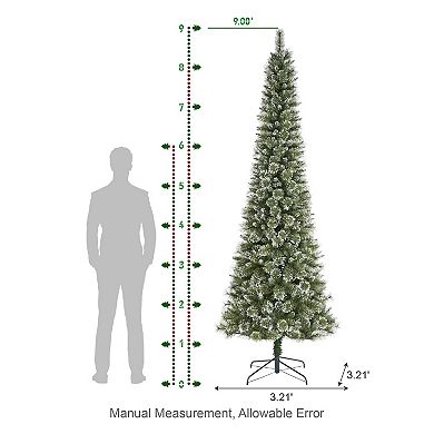Glitzhome 9ft Prelit Artificial Christmas Tree, Hinged Pencil Christmas Trees, Easy Assembly