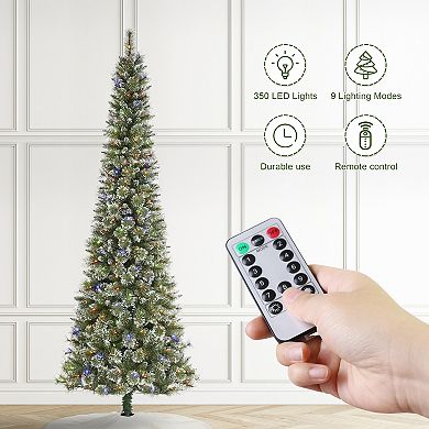 Glitzhome 9ft Prelit Artificial Christmas Tree, Hinged Pencil Christmas Trees, Easy Assembly