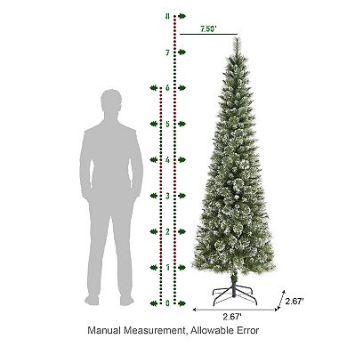 Glitzhome 7.5ft Pre-Lit Frosted Cashmere Pencil Pine Christmas Tree, with C3 Clear LED lights