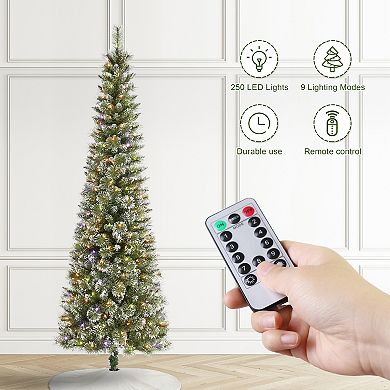 Glitzhome 7.5ft Pre-Lit Frosted Cashmere Pencil Pine Christmas Tree, with C3 Clear LED lights