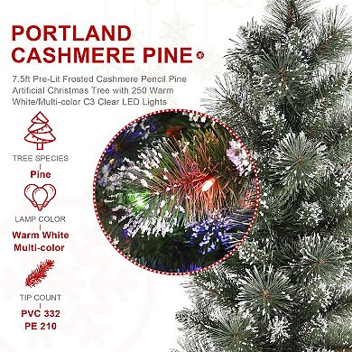 Glitzhome 7.5ft Pre-Lit Frosted Cashmere Pencil Pine Christmas Tree, with C3 Clear LED lights