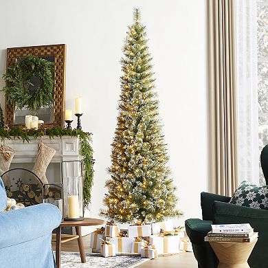 Glitzhome 7.5ft Pre-Lit Frosted Cashmere Pencil Pine Christmas Tree, with C3 Clear LED lights