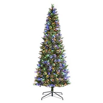 Glitzhome 9ft Pre-Lit Artificial Christmas Tree, Cashmere Slim Pine Hinged Christmas Trees