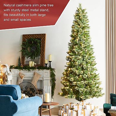 Glitzhome 9ft Pre-Lit Artificial Christmas Tree, Cashmere Slim Pine Hinged Christmas Trees