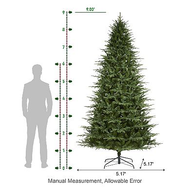 Glitzhome 9ft Pre-Lit Green Full Fir Artificial Christmas Tree, Simple Set Up