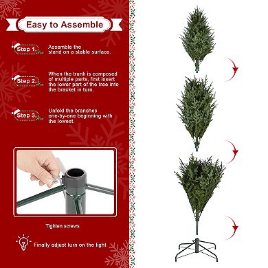 Glitzhome 9ft Pre-Lit Green Full Fir Artificial Christmas Tree, Simple Set Up