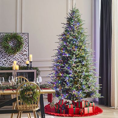 Glitzhome 9ft Pre-Lit Green Full Fir Artificial Christmas Tree, Simple Set Up