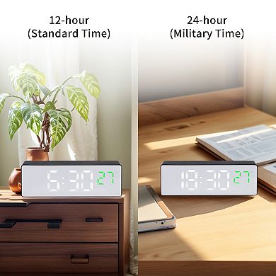 Triple Alarm Clock for Desk, Big Numbers Display, Dimmable, Temperature, 12/24H, 6.3x2.4x1 inch