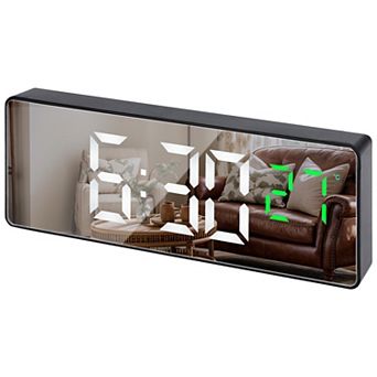 Mirror Alarm Clock with Three Alarms, 2 Dimmers, Big Numbers Display with Battery 6.3"Lx1"Wx2.4"H