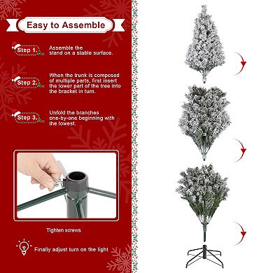 Glitzhome 9ft Pre-Lit Artificial Christmas Tree, Snow Flocked Full Spruce Xmas Trees