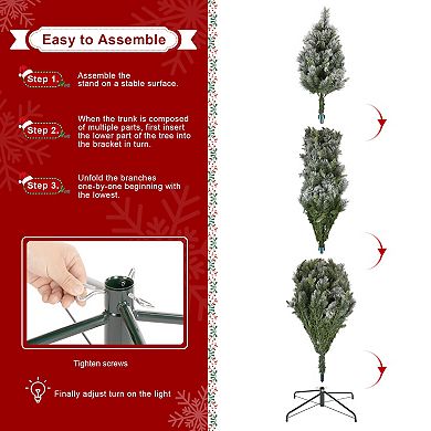 Glitzhome 9ft Pre-Lit Artificial Christmas Tree, Snow Flocked Slim Pine Xmas Trees