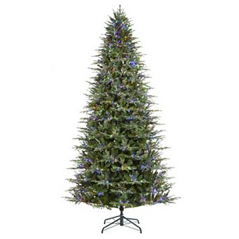 Glitzhome 11ft Pre-Lit Artificial Christmas Tree, Green Full Fir Fake Tree for Xmas