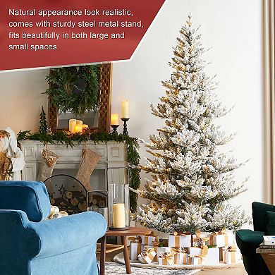 Glitzhome 7.5ft Slim Fir Artificial Christmas Tree , Artificial Plants with 400 Warm White Lights