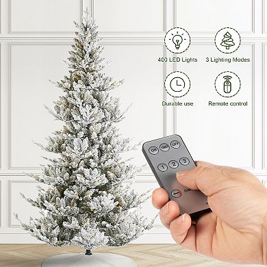 Glitzhome 7.5ft Slim Fir Artificial Christmas Tree , Artificial Plants with 400 Warm White Lights