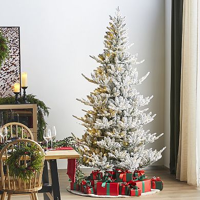 Glitzhome 7.5ft Slim Fir Artificial Christmas Tree , Artificial Plants with 400 Warm White Lights