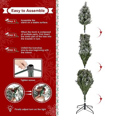 Glitzhome 7.5ft Artificial Christmas Tree, Pre-Lit Snow Flocked Full Slim Pine Faux Tree