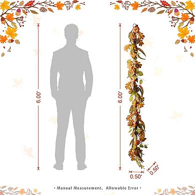 Glitzhome Pumpkin Leaf Floral Artificial Fall Garland, 72"L Charming Autumn Garland Decor