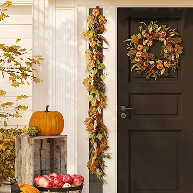 Glitzhome Pumpkin Leaf Floral Artificial Fall Garland, 72"L Charming Autumn Garland Decor