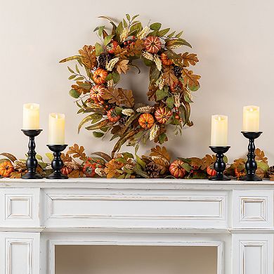 Glitzhome Pumpkin Leaf Floral Artificial Fall Garland, 72"L Charming Autumn Garland Decor