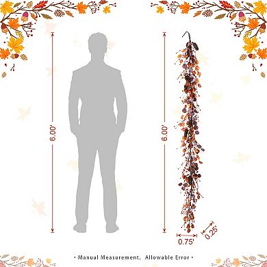 Glitzhome 72"L Fall Eucalyptus Berry Artificial Fall Garland, Stunning and Versatile Harvest Garland