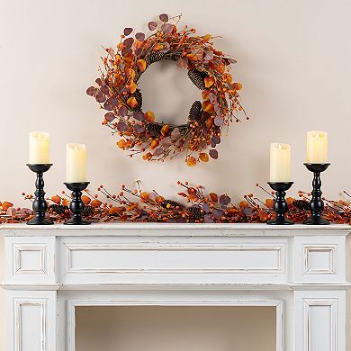 Glitzhome 72"L Fall Eucalyptus Berry Artificial Fall Garland, Stunning and Versatile Harvest Garland