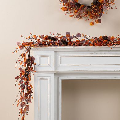 Glitzhome 72"L Fall Eucalyptus Berry Artificial Fall Garland, Stunning and Versatile Harvest Garland