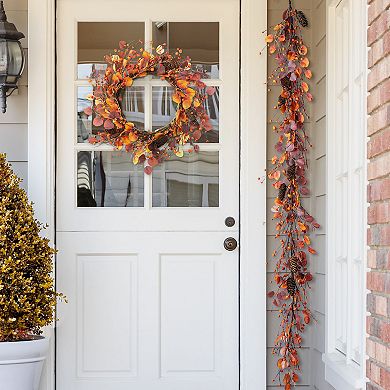 Glitzhome 72"L Fall Eucalyptus Berry Artificial Fall Garland, Stunning and Versatile Harvest Garland