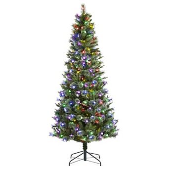 Glitzhome 7.5ft Pre-Lit Artificial Christmas Tree - Cashmere Slim Pine Hinged Decorative Xmas Tree