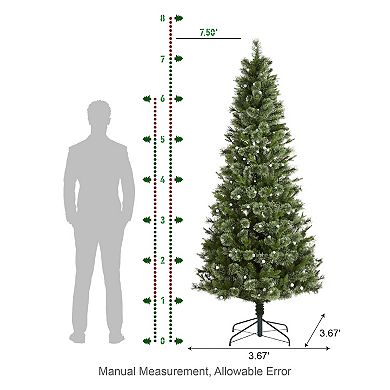 Glitzhome 7.5ft Pre-Lit Artificial Christmas Tree - Cashmere Slim Pine Hinged Decorative Xmas Tree