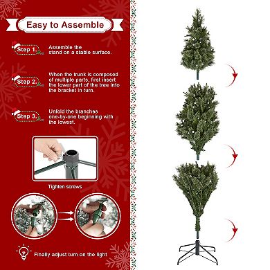 Glitzhome 7.5ft Pre-Lit Artificial Christmas Tree - Cashmere Slim Pine Hinged Decorative Xmas Tree