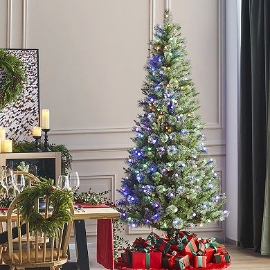 Glitzhome 7.5ft Pre-Lit Artificial Christmas Tree - Cashmere Slim Pine Hinged Decorative Xmas Tree