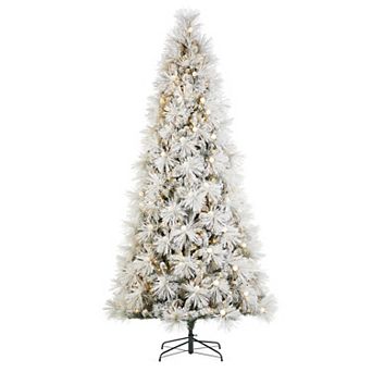 Glitzhome Artificial Christmas Tree, 9ft Pre-Lit Snow Flocked Full Pine Xmas Trees
