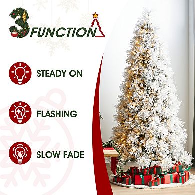 Glitzhome Artificial Christmas Tree, 9ft Pre-Lit Snow Flocked Full Pine Xmas Trees