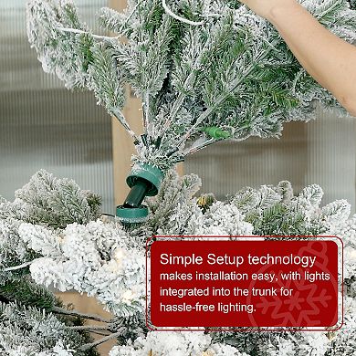 Glitzhome Artificial Christmas Tree, 9ft Pre-Lit Snow Flocked Full Pine Xmas Trees