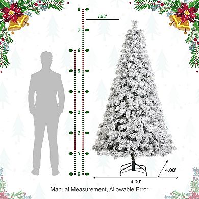 Glitzhome 7.5ft Pre-Lit Artificial Christmas Tree, Snow Flocked Full Spruce Xmas Trees