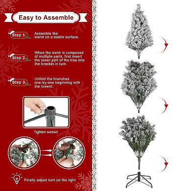 Glitzhome 7.5ft Pre-Lit Artificial Christmas Tree, Snow Flocked Full Spruce Xmas Trees