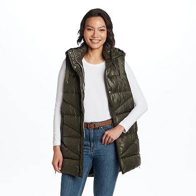 Women's Weathercast Hooded Mixed Quilted Longline Vest