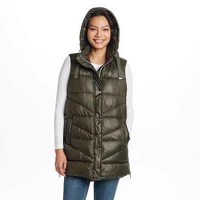 Women's Weathercast Hooded Mixed Quilted Longline Vest