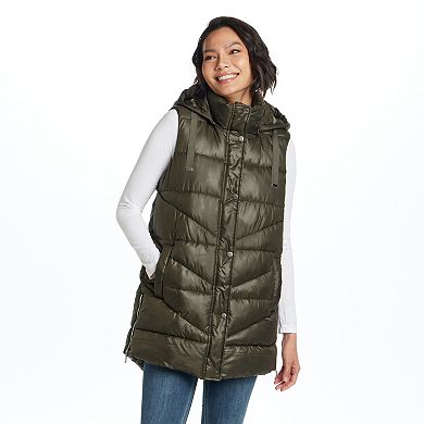 Women's Weathercast Hooded Mixed Quilted Longline Vest