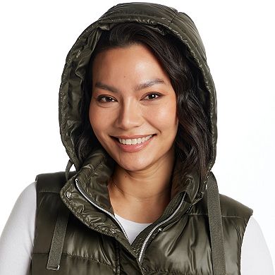 Women's Weathercast Hooded Mixed Quilted Longline Vest